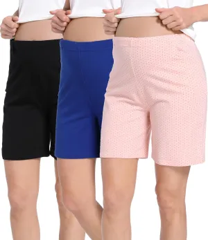 SUIEK Women's Maternity Shorts Lounge Workout Activewear Pregnancy Pants Maternity Cotton Pajamas - 3 Pack