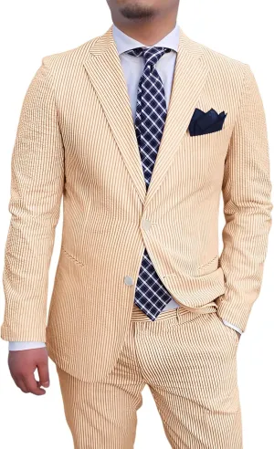 Suits for Men Seersucker Mens Suits Classic Fit 2 Piece Summer Slim Fit Strieped Blazer Pants Wedding Prom Men Suits