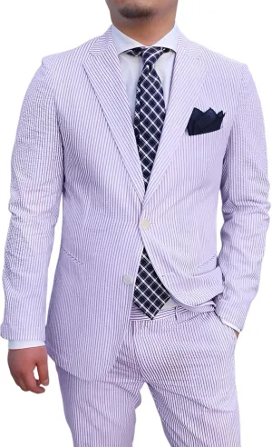 Suits for Men Seersucker Mens Suits Classic Fit 2 Piece Summer Slim Fit Strieped Blazer Pants Wedding Prom Men Suits
