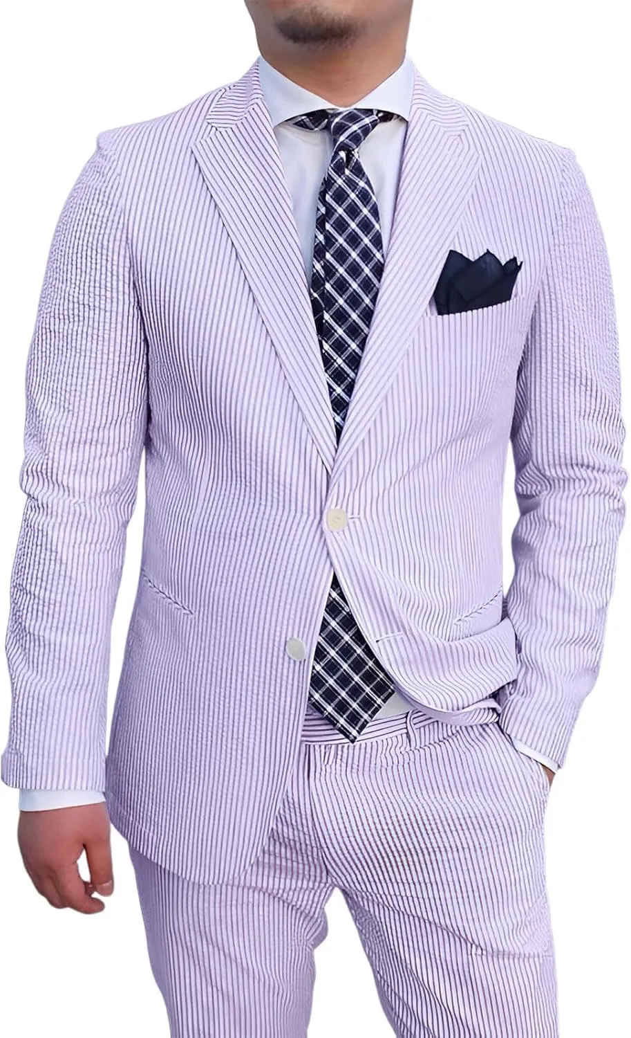Suits for Men Seersucker Mens Suits Classic Fit 2 Piece Summer Slim Fit Strieped Blazer Pants Wedding Prom Men Suits
