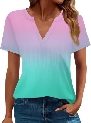 Summer Outfits for Women Trendy Tops 2025 Short Sleeve Shirt Casual V Neck Tunic Blouses Outfits