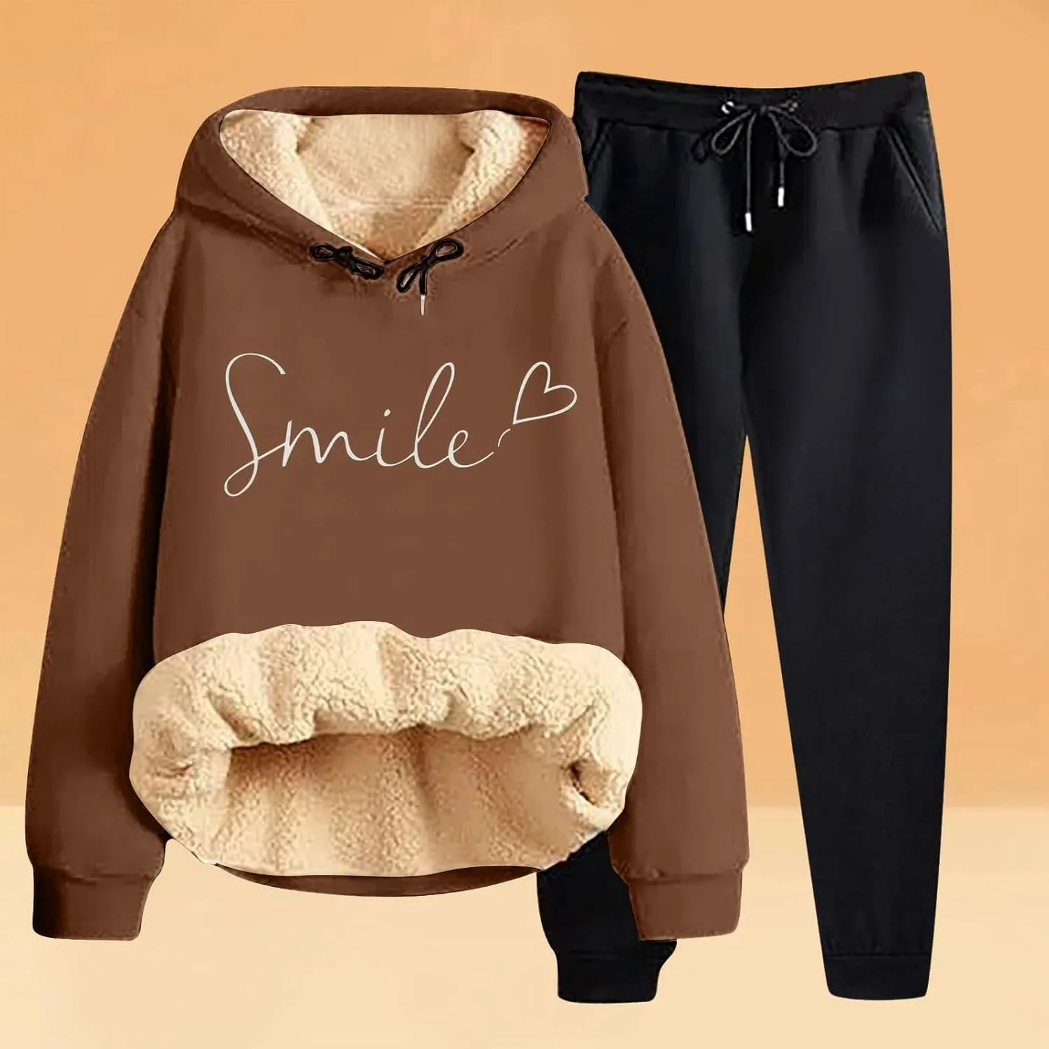Sweat Suits For Womens 2 Piece Fleece Long Sleeve Sweatsuits Sets Long Pant Warm Sherpa Lined Hooded Sweatsuit Jogger