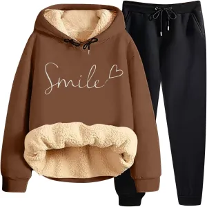 Sweat Suits For Womens 2 Piece Fleece Long Sleeve Sweatsuits Sets Long Pant Warm Sherpa Lined Hooded Sweatsuit Jogger