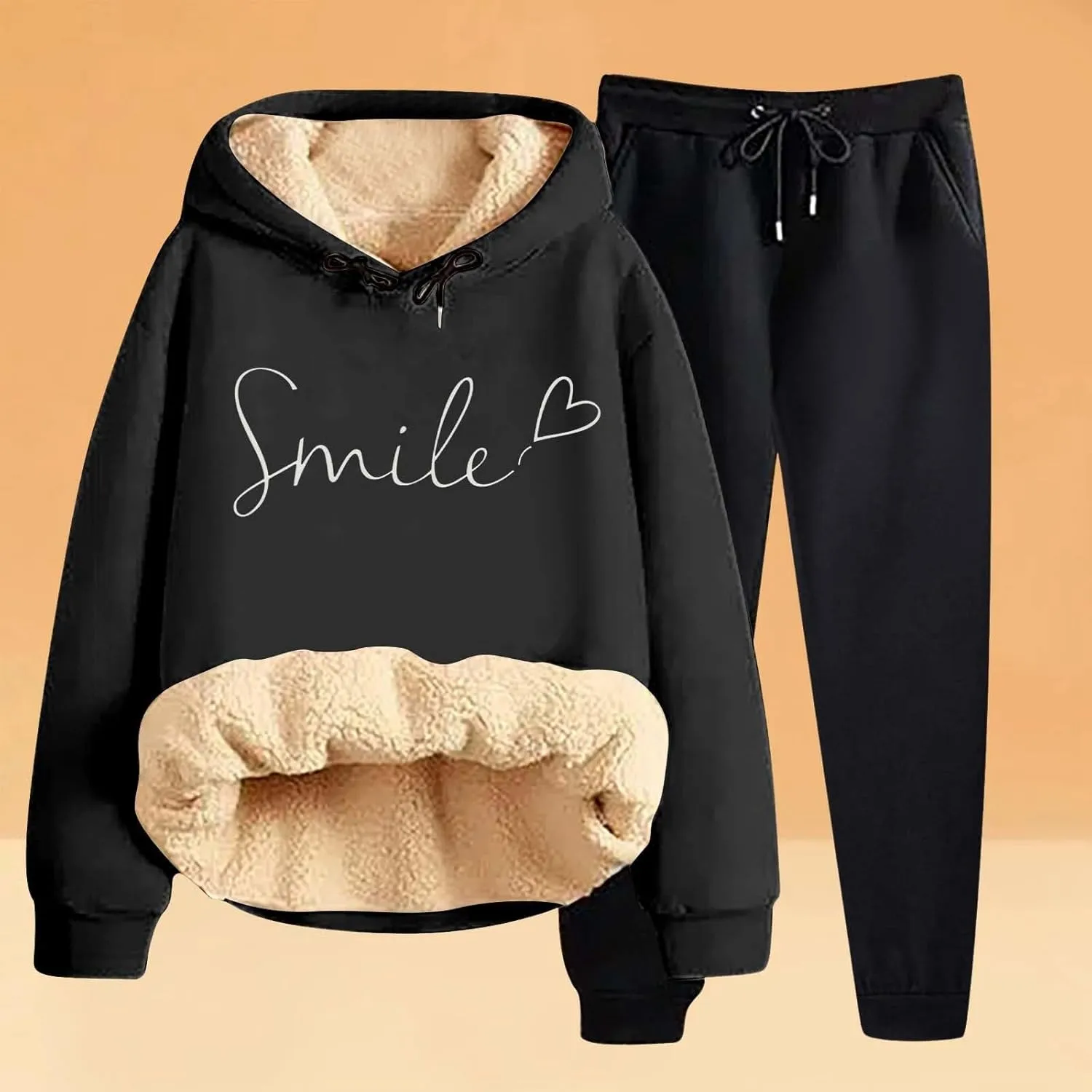 Sweat Suits For Womens 2 Piece Fleece Long Sleeve Sweatsuits Sets Long Pant Warm Sherpa Lined Hooded Sweatsuit Jogger