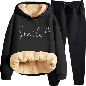 Sweat Suits For Womens 2 Piece Fleece Long Sleeve Sweatsuits Sets Long Pant Warm Sherpa Lined Hooded Sweatsuit Jogger