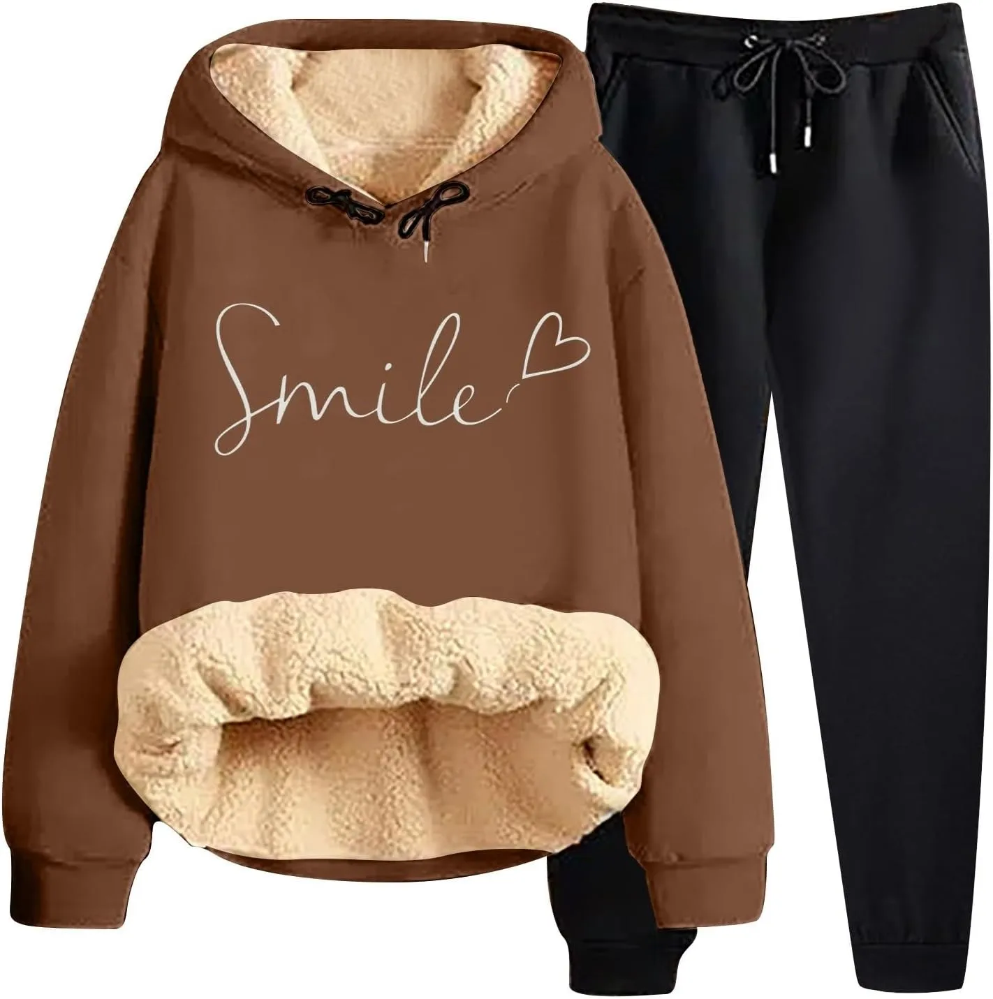 Sweat Suits For Womens 2 Piece Fleece Long Sleeve Sweatsuits Sets Long Pant Warm Sherpa Lined Hooded Sweatsuit Jogger