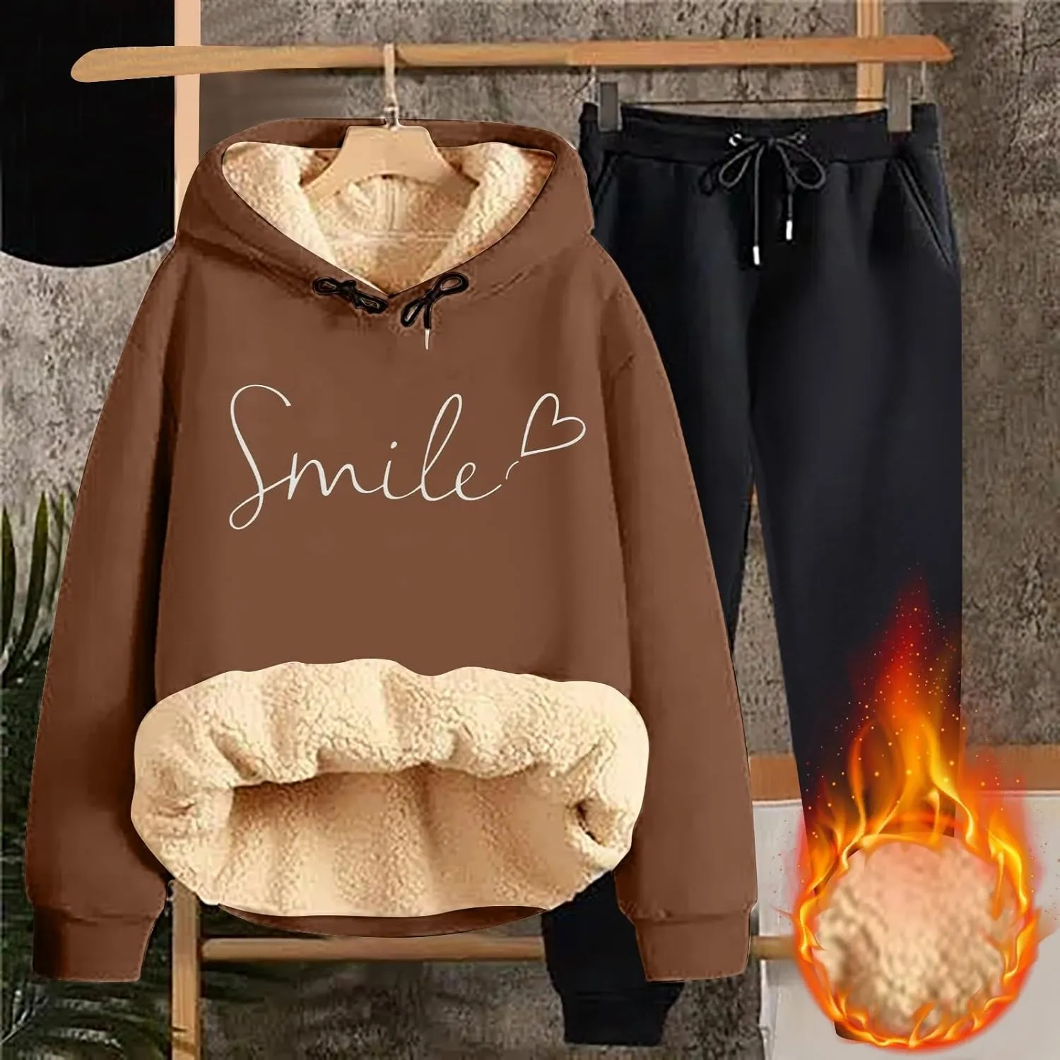Sweat Suits For Womens 2 Piece Fleece Long Sleeve Sweatsuits Sets Long Pant Warm Sherpa Lined Hooded Sweatsuit Jogger
