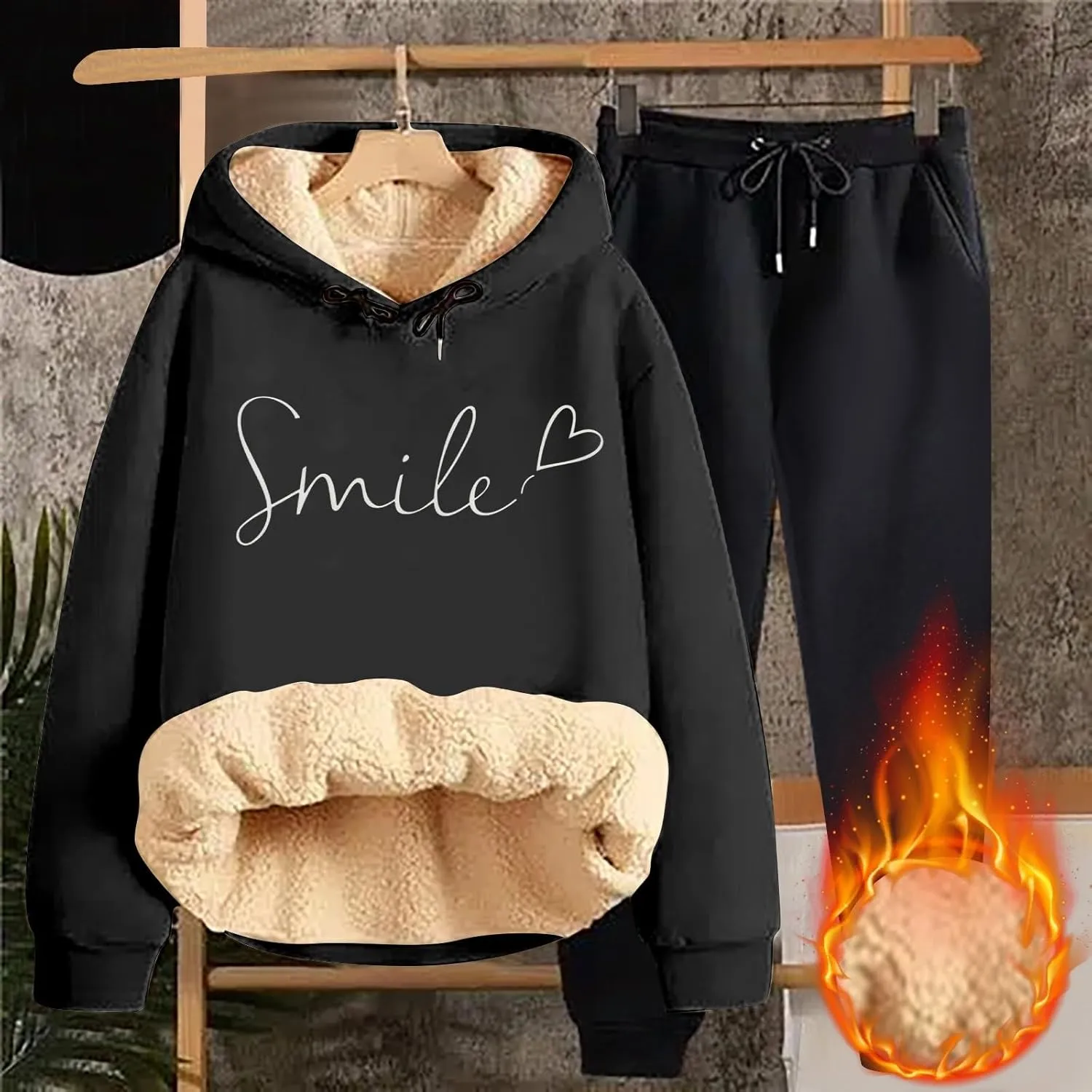 Sweat Suits For Womens 2 Piece Fleece Long Sleeve Sweatsuits Sets Long Pant Warm Sherpa Lined Hooded Sweatsuit Jogger