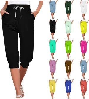 Sweatpants Capris for Women Baggy Drawstring Joggers Lightweight Cinch Bottoms Workout Athletic Sports Lounge Pants