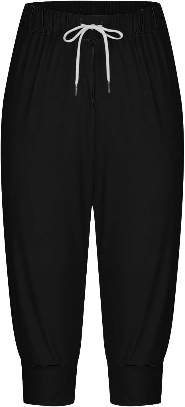 Sweatpants Capris for Women Baggy Drawstring Joggers Lightweight Cinch Bottoms Workout Athletic Sports Lounge Pants