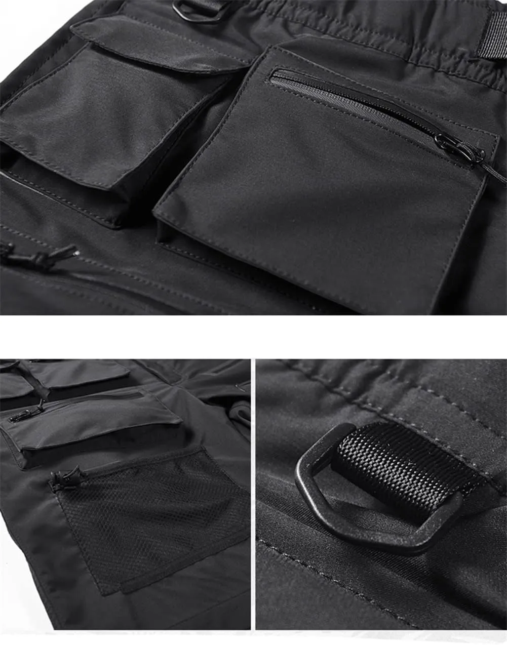 Techwear Men Black Cargo Shorts Men Tactical Shorts Streetwear Short Pants Multi-Pocket Shorts