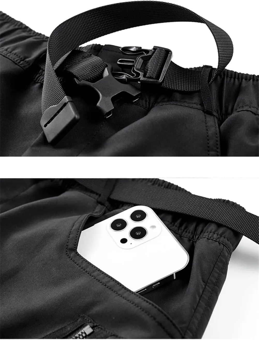 Techwear Men Black Cargo Shorts Men Tactical Shorts Streetwear Short Pants Multi-Pocket Shorts