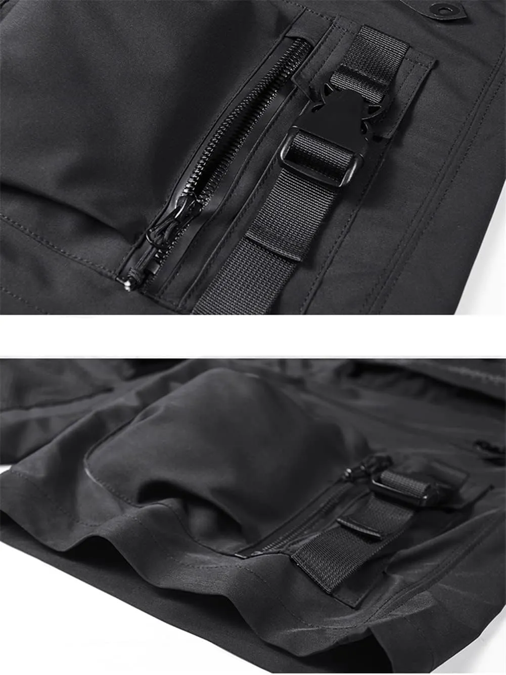 Techwear Men Black Cargo Shorts Men Tactical Shorts Streetwear Short Pants Multi-Pocket Shorts