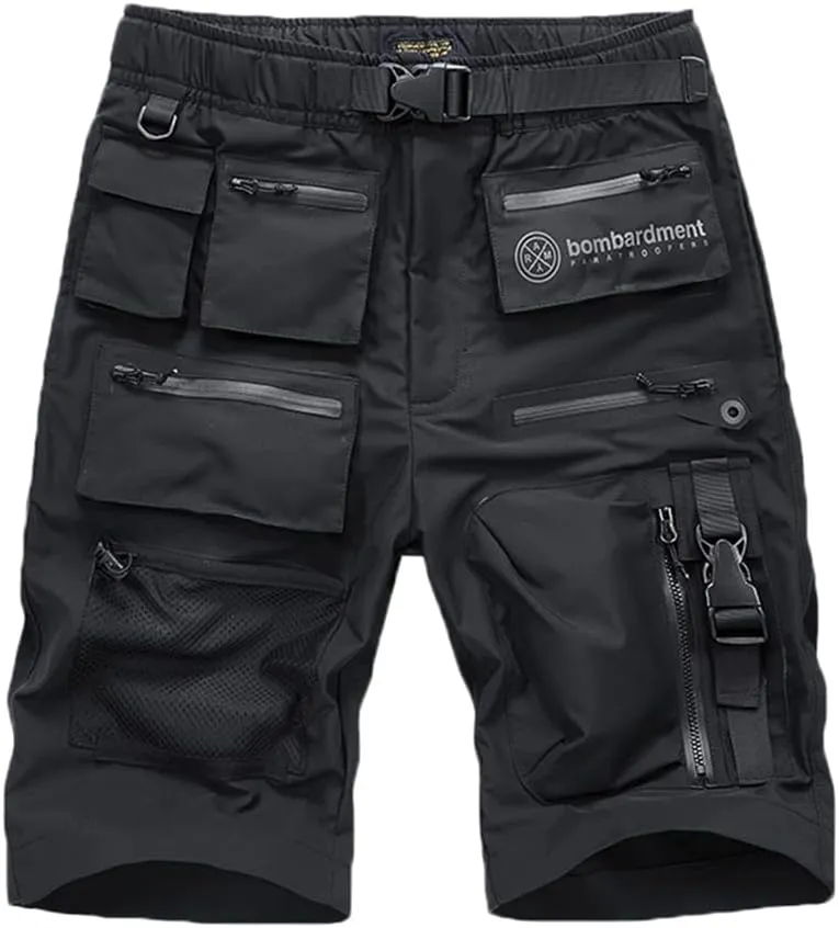 Techwear Men Black Cargo Shorts Men Tactical Shorts Streetwear Short Pants Multi-Pocket Shorts