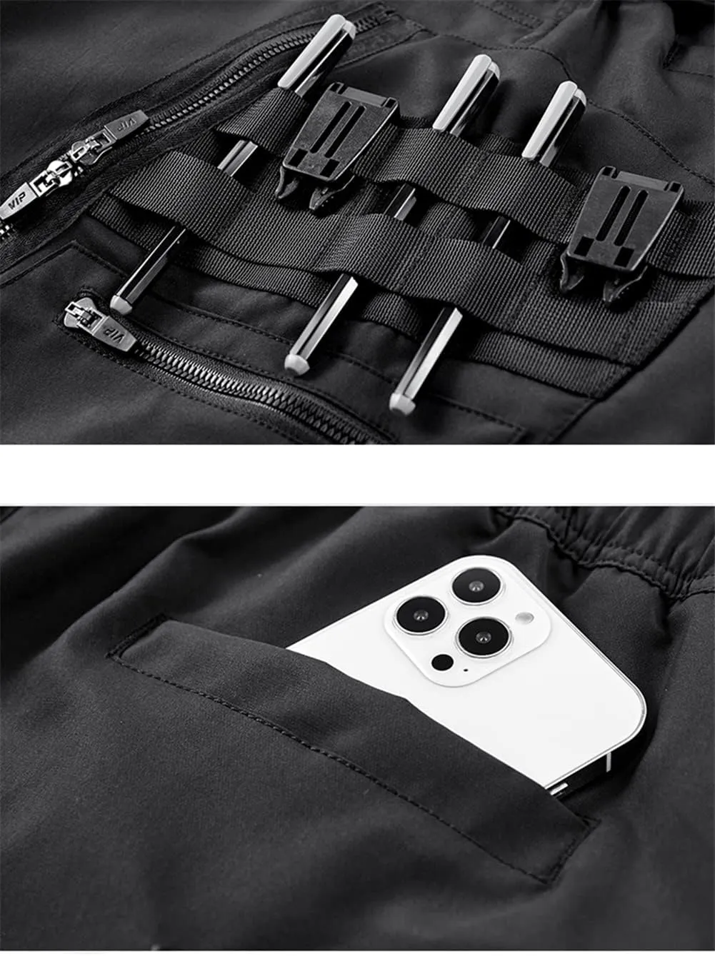 Techwear Men Black Cargo Shorts Men Tactical Shorts Streetwear Short Pants Multi-Pocket Shorts