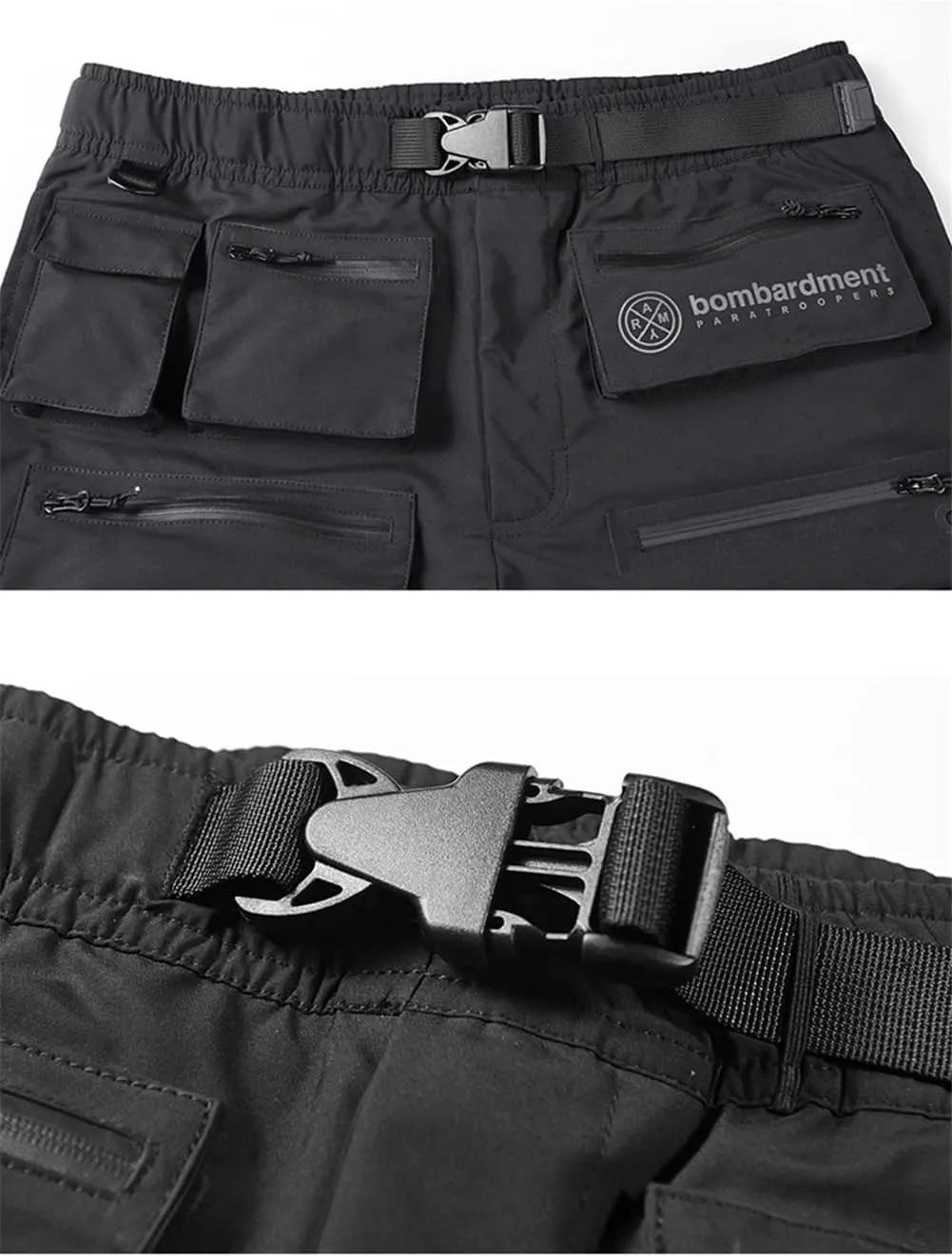 Techwear Men Black Cargo Shorts Men Tactical Shorts Streetwear Short Pants Multi-Pocket Shorts