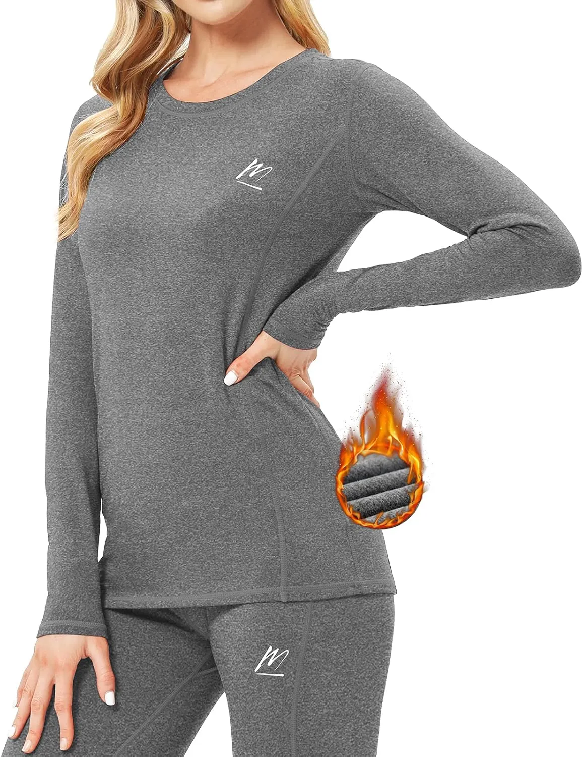 Thermal Underwear for Women, Winter Warm Base Layer Compression Set, Fleece Lined Long Johns Running Skiing