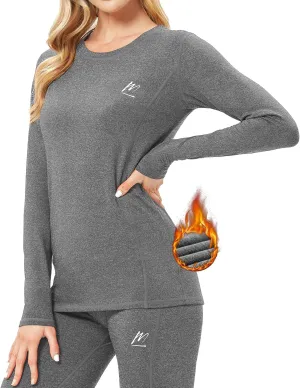 Thermal Underwear for Women, Winter Warm Base Layer Compression Set, Fleece Lined Long Johns Running Skiing