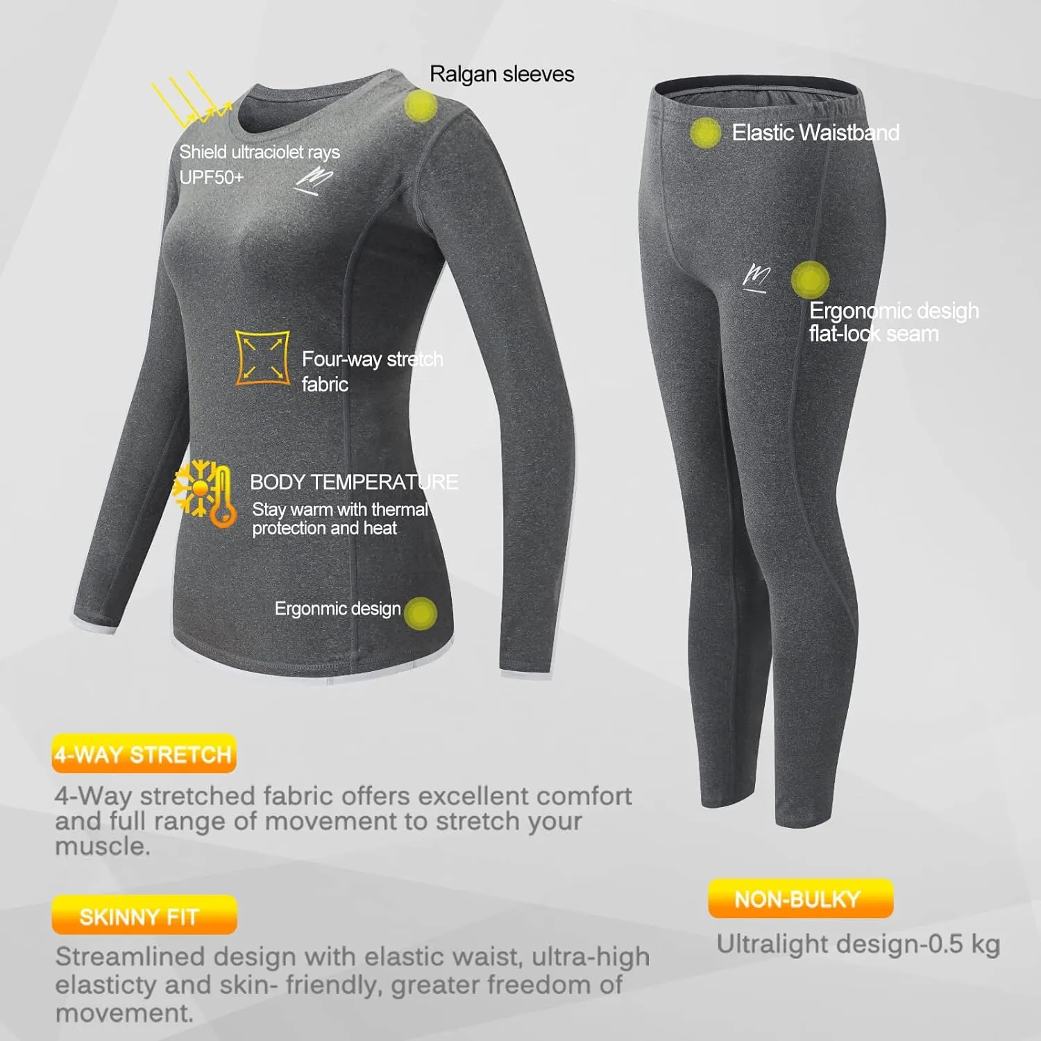 Thermal Underwear for Women, Winter Warm Base Layer Compression Set, Fleece Lined Long Johns Running Skiing