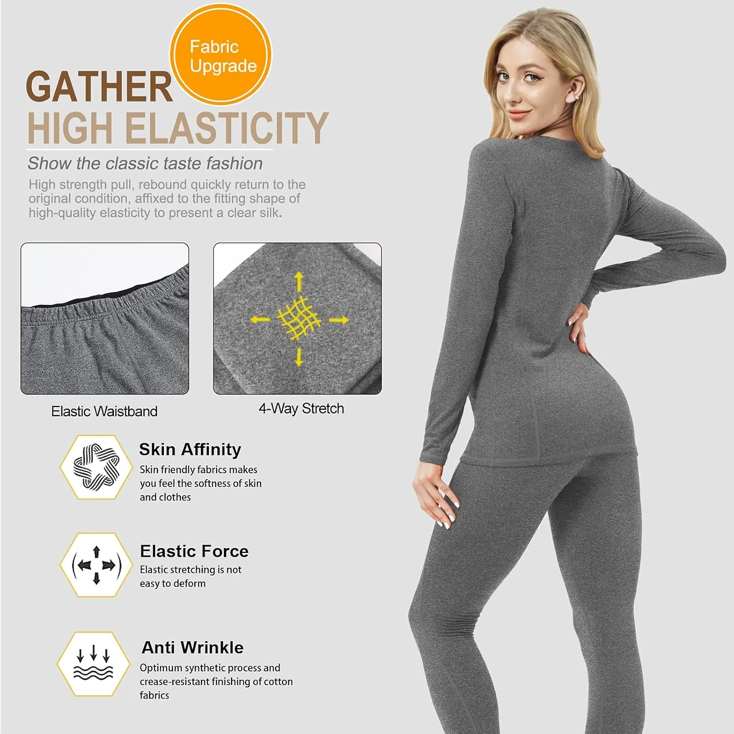 Thermal Underwear for Women, Winter Warm Base Layer Compression Set, Fleece Lined Long Johns Running Skiing