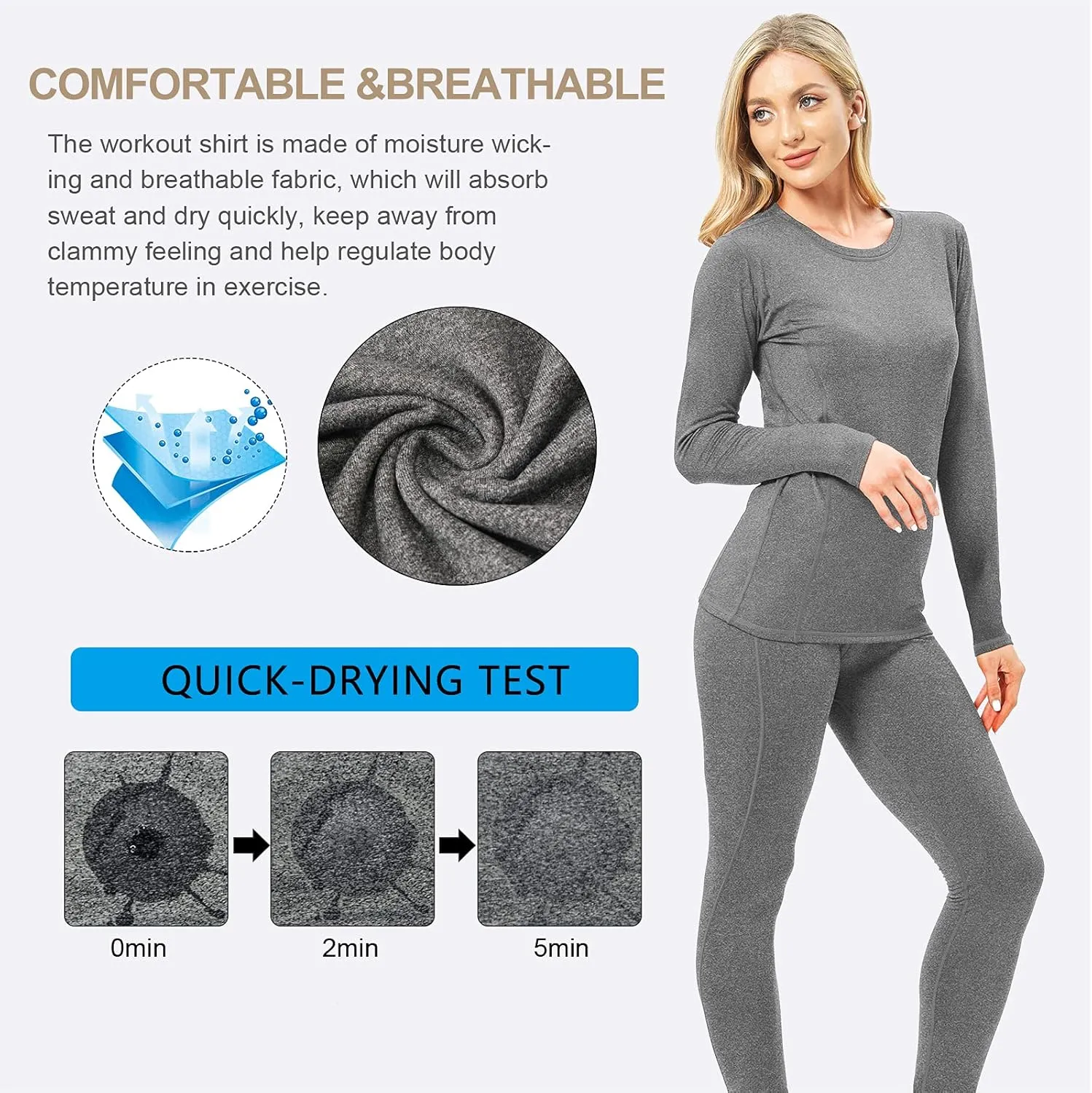 Thermal Underwear for Women, Winter Warm Base Layer Compression Set, Fleece Lined Long Johns Running Skiing
