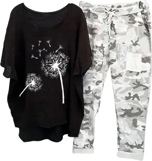 Two Piece Summer Outfits for Women Casual Cotton Linen Sets Oversized T Shirts Camo Capri Pants 2025 Resort Wear