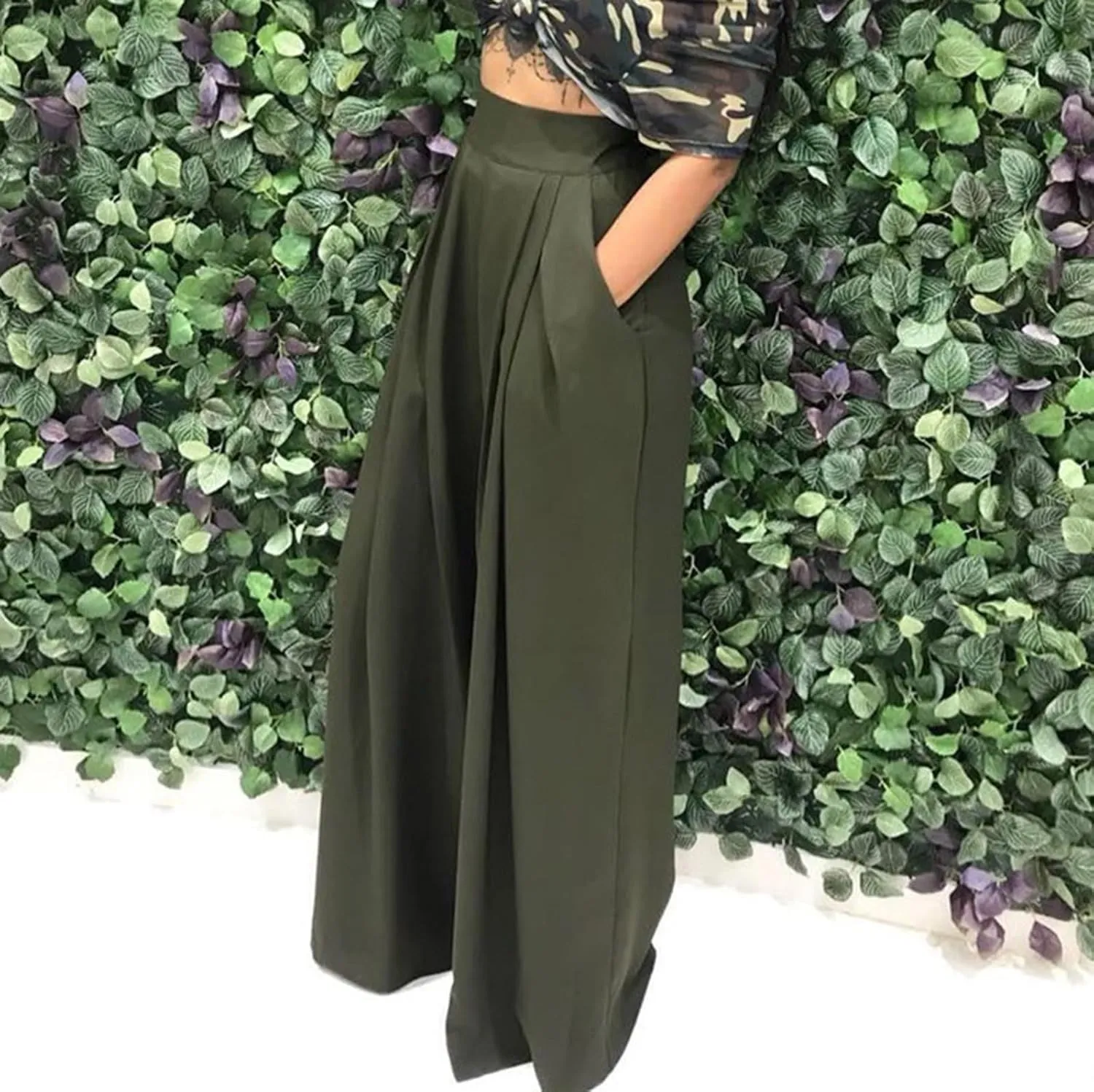 Uillui Palazzo Pants for Women Loose Baggy Wide Leg Pants High Waist Pleated Flowy Straight Trousers Casual Loungewear Pants