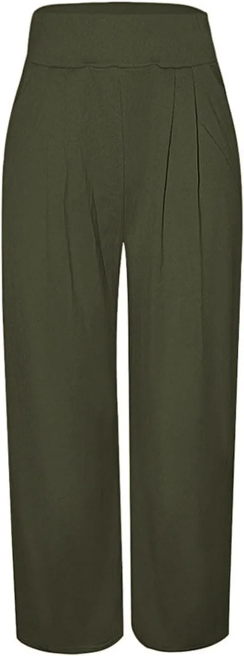 Uillui Palazzo Pants for Women Loose Baggy Wide Leg Pants High Waist Pleated Flowy Straight Trousers Casual Loungewear Pants