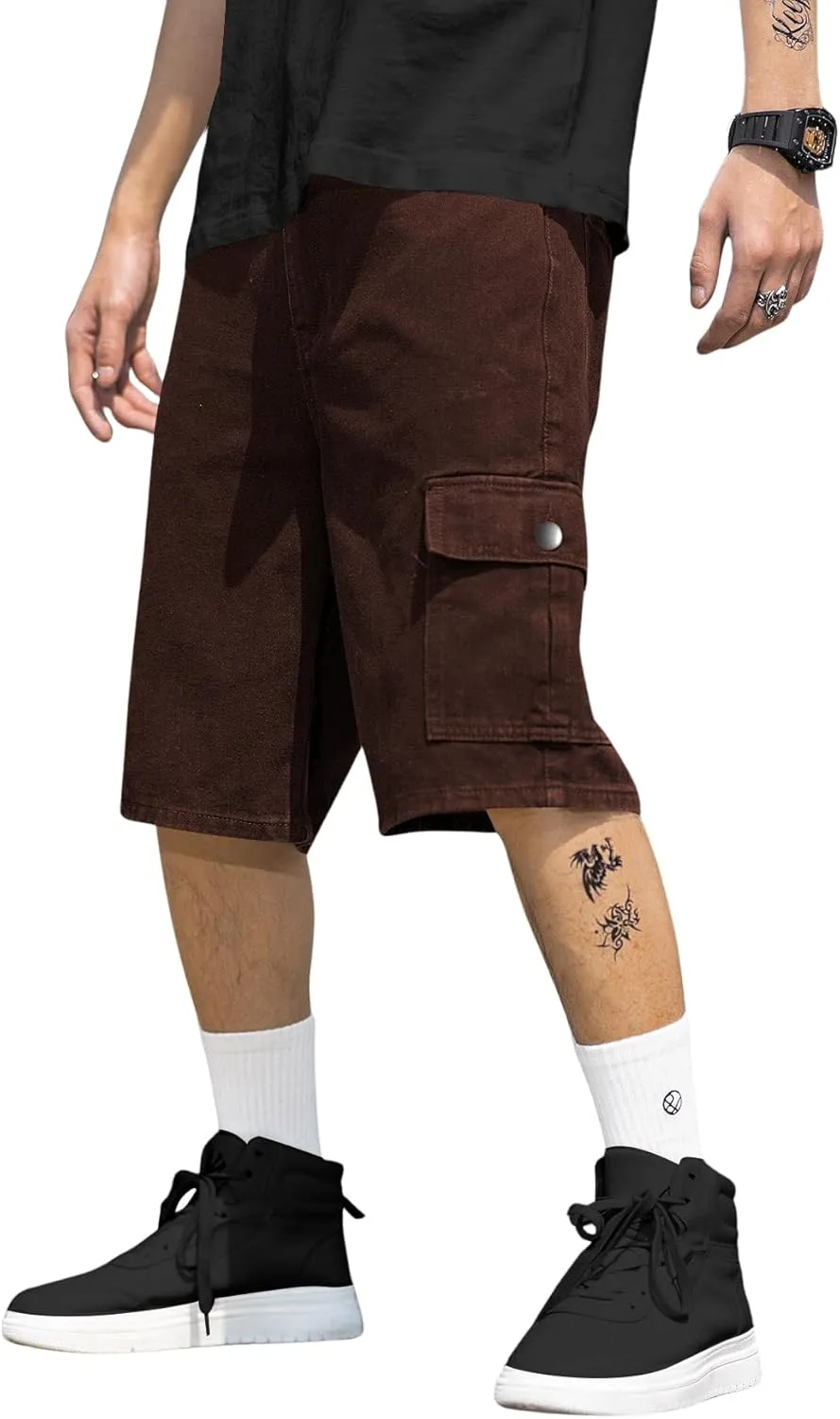 Verdusa Men's Straight Leg High Waist Denim Cargo Shorts with Pockets