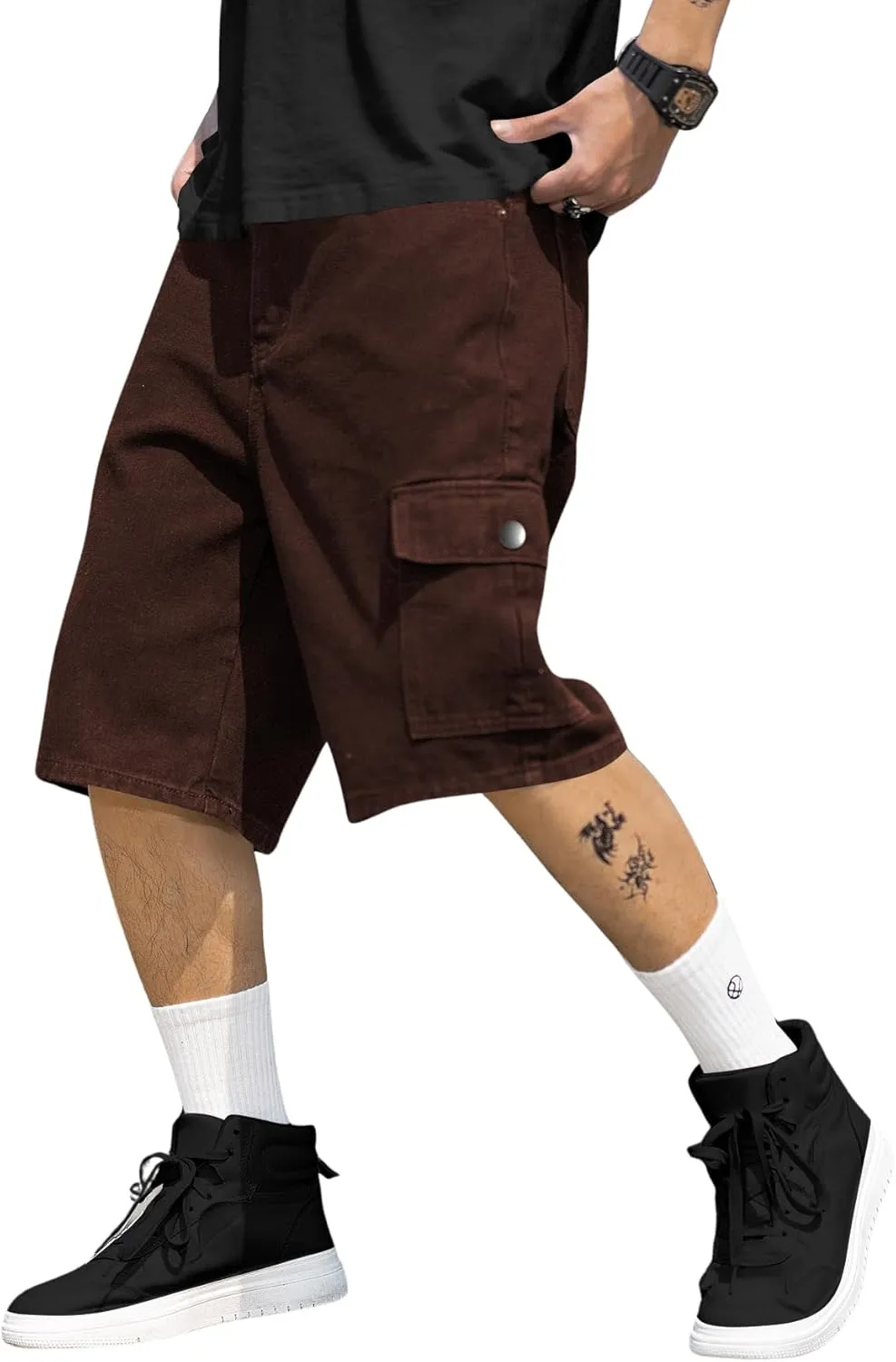 Verdusa Men's Straight Leg High Waist Denim Cargo Shorts with Pockets