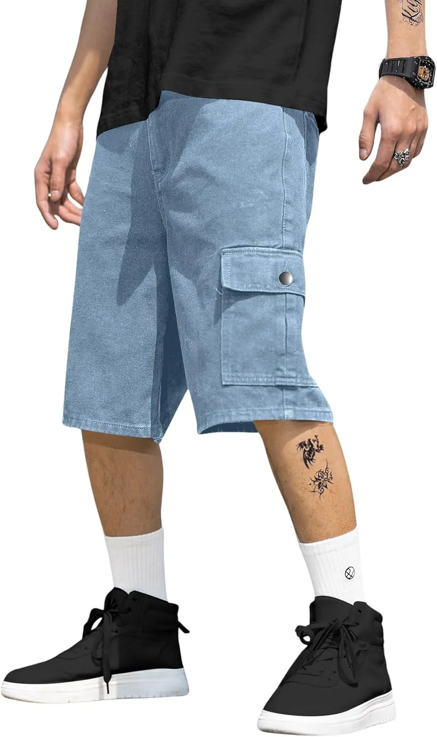Verdusa Men's Straight Leg High Waist Denim Cargo Shorts with Pockets