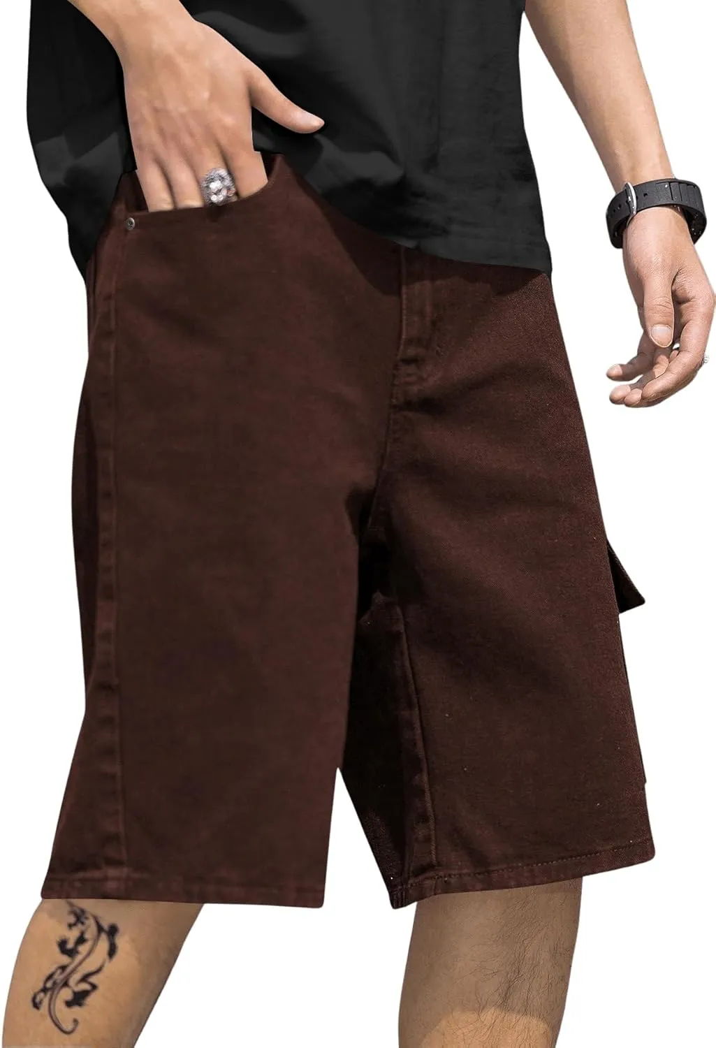 Verdusa Men's Straight Leg High Waist Denim Cargo Shorts with Pockets