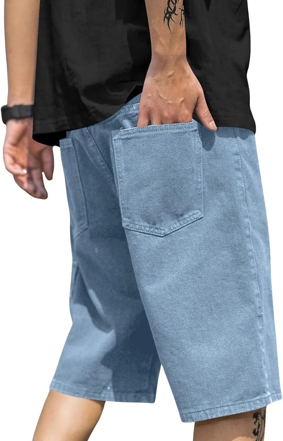 Verdusa Men's Straight Leg High Waist Denim Cargo Shorts with Pockets
