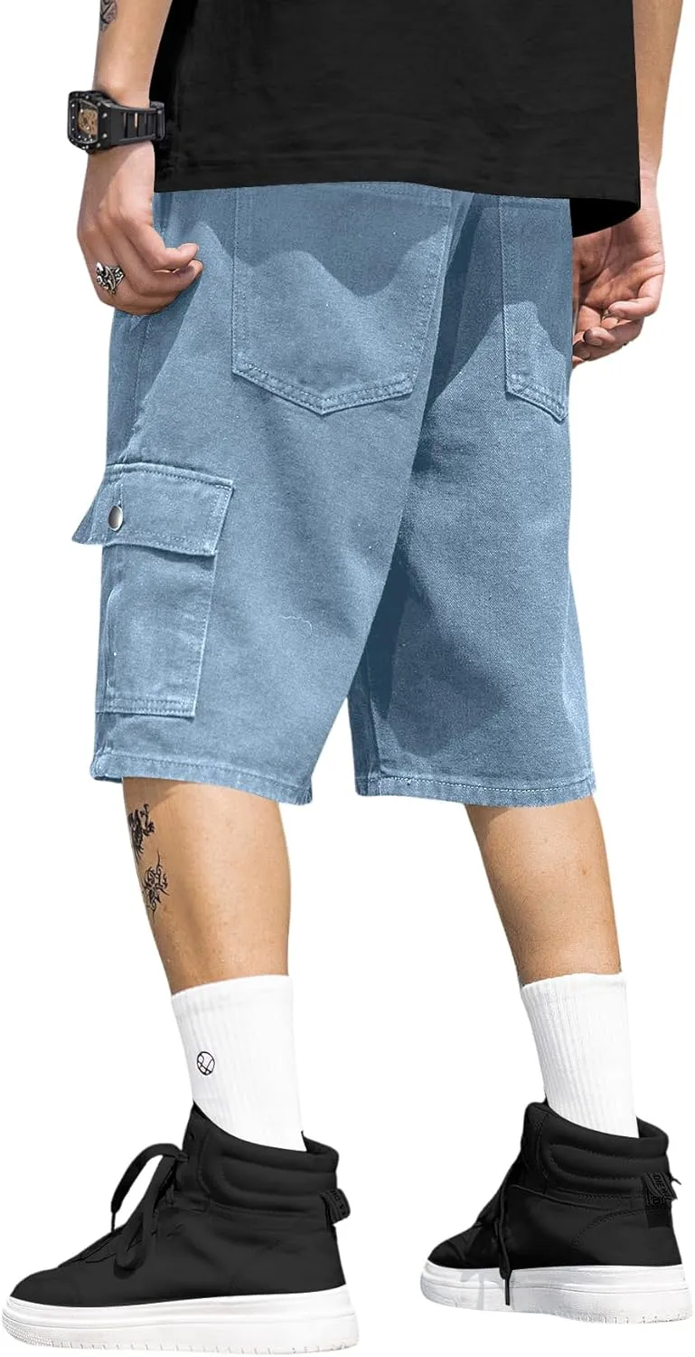 Verdusa Men's Straight Leg High Waist Denim Cargo Shorts with Pockets