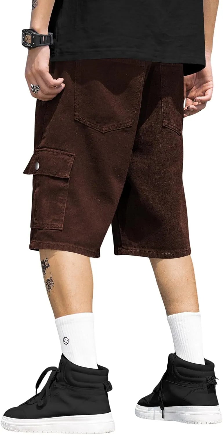 Verdusa Men's Straight Leg High Waist Denim Cargo Shorts with Pockets