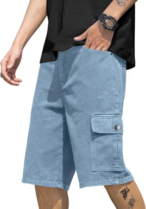 Verdusa Men's Straight Leg High Waist Denim Cargo Shorts with Pockets