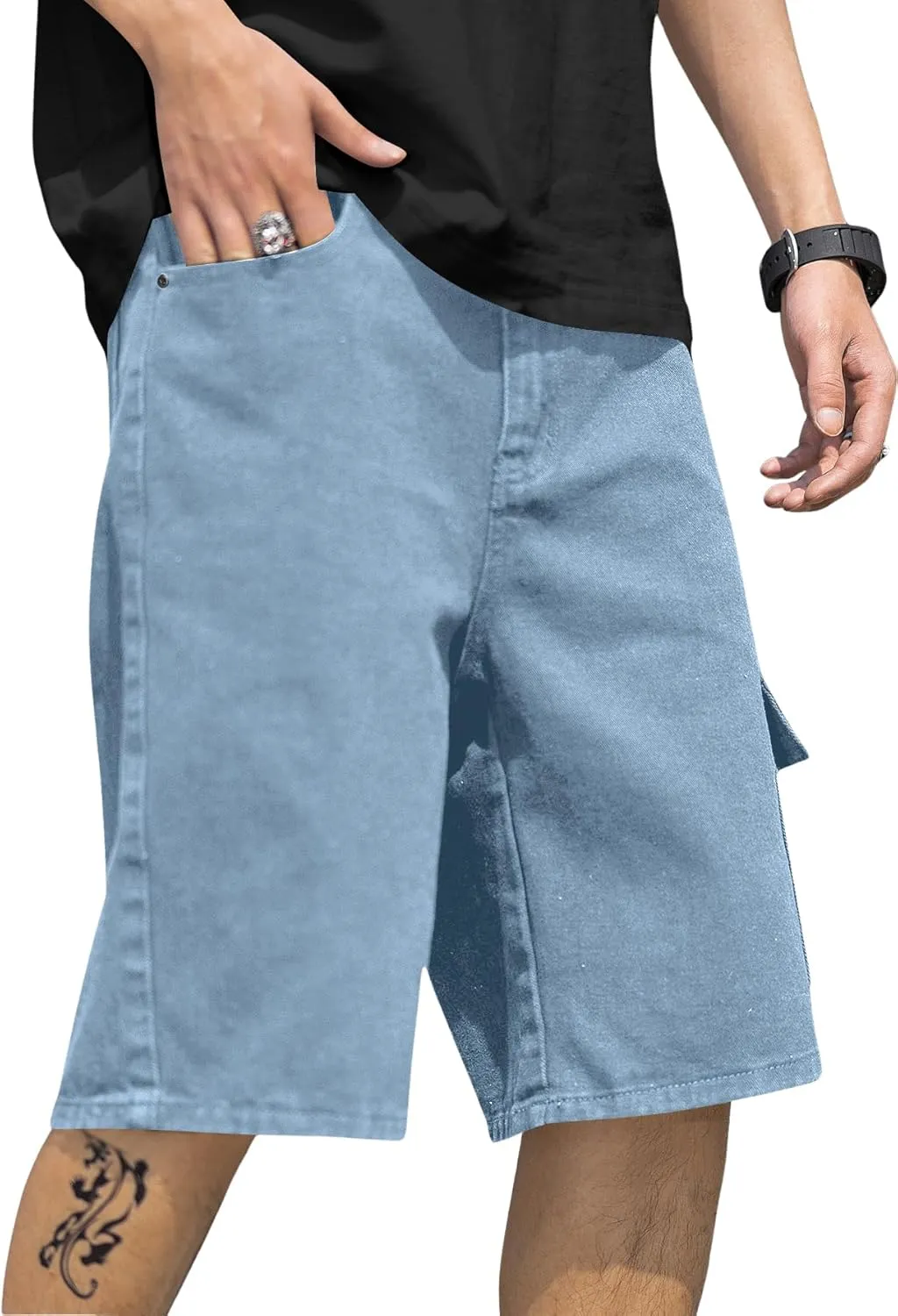 Verdusa Men's Straight Leg High Waist Denim Cargo Shorts with Pockets