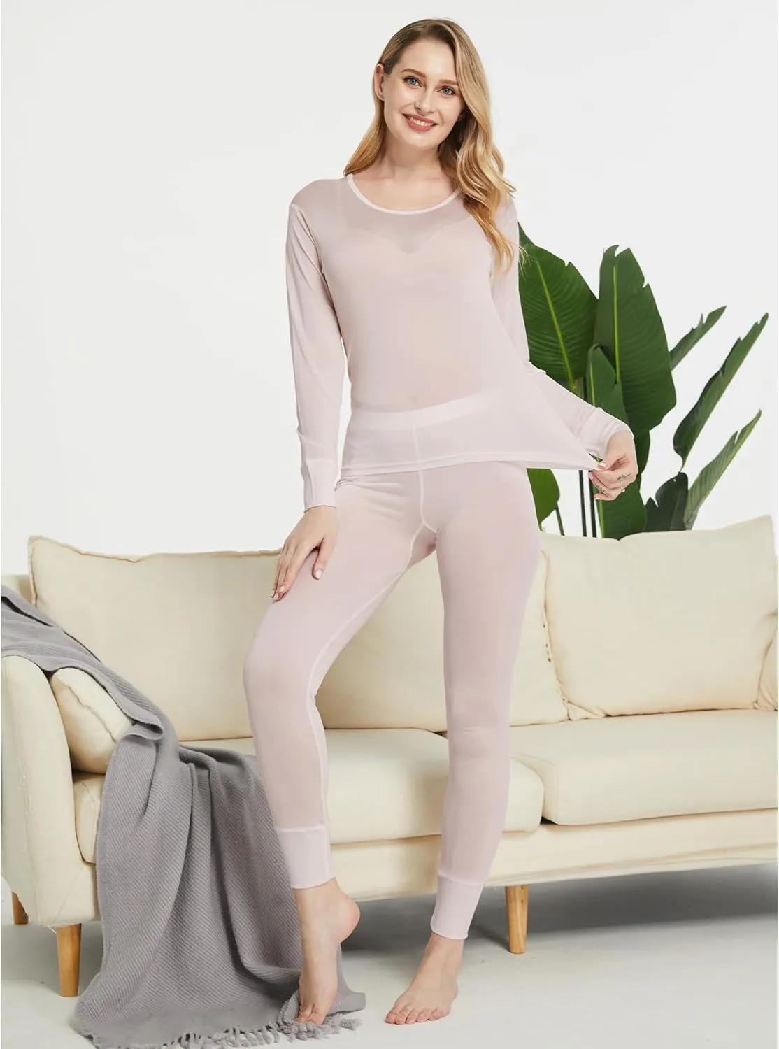 Viamulion Women's 100% Silk Thermal Underwear Top, Long Sleeve Base Layer
