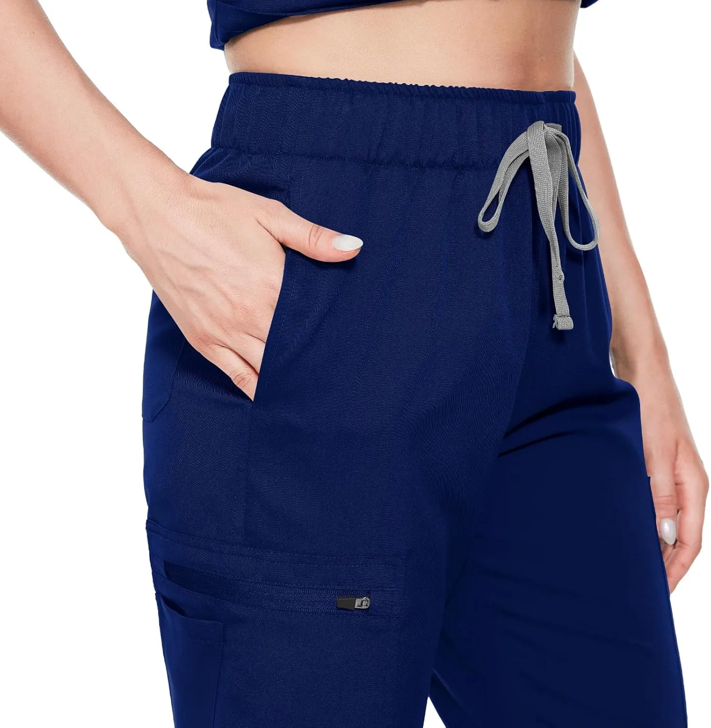 VIAOLI Scrubs for Women Set Modern V-Neck Top & 8 Pocket Jogger Pants Athletic Nursing Uniform Solid Stretch Workwear