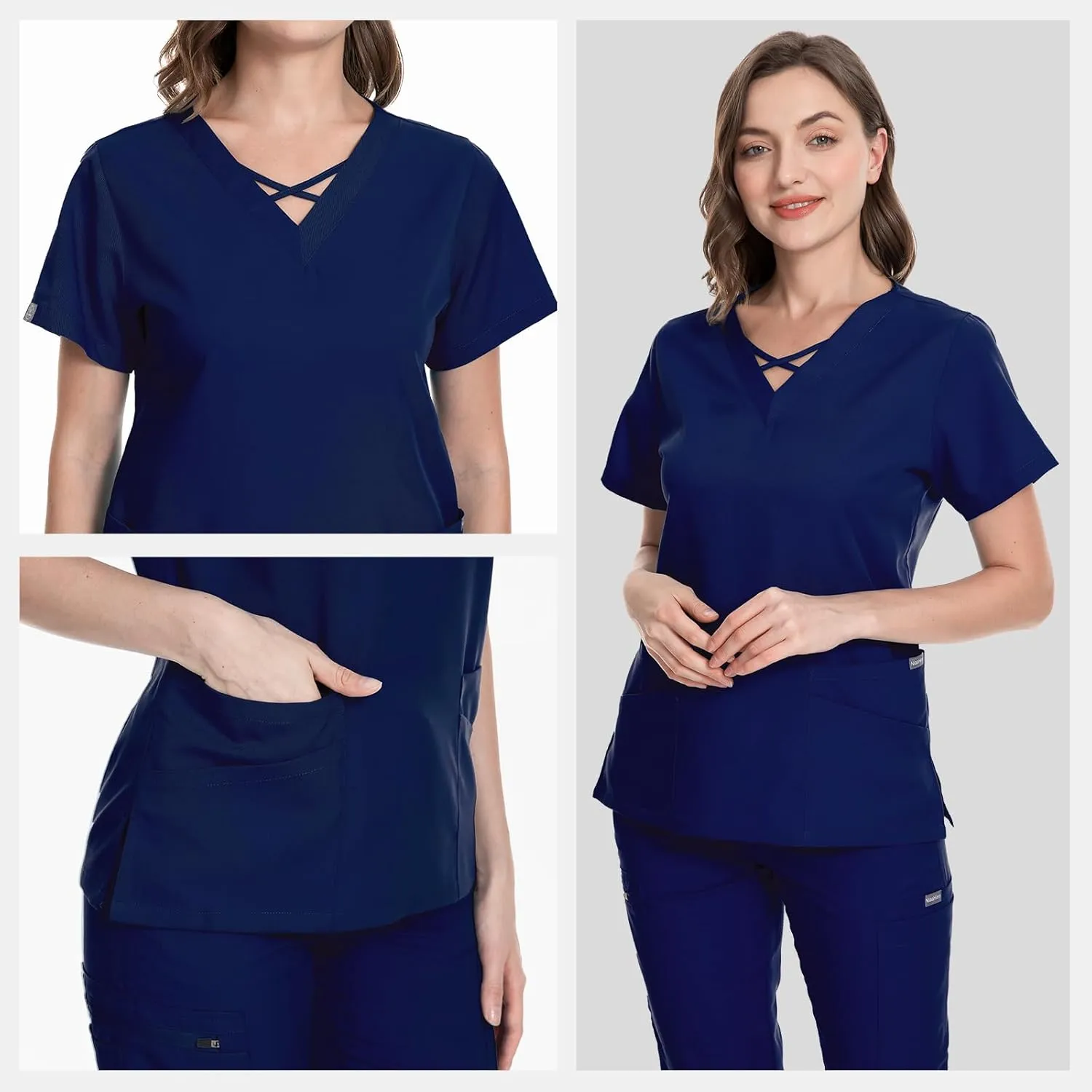 VIAOLI Scrubs for Women Set Modern V-Neck Top & 8 Pocket Jogger Pants Athletic Nursing Uniform Solid Stretch Workwear