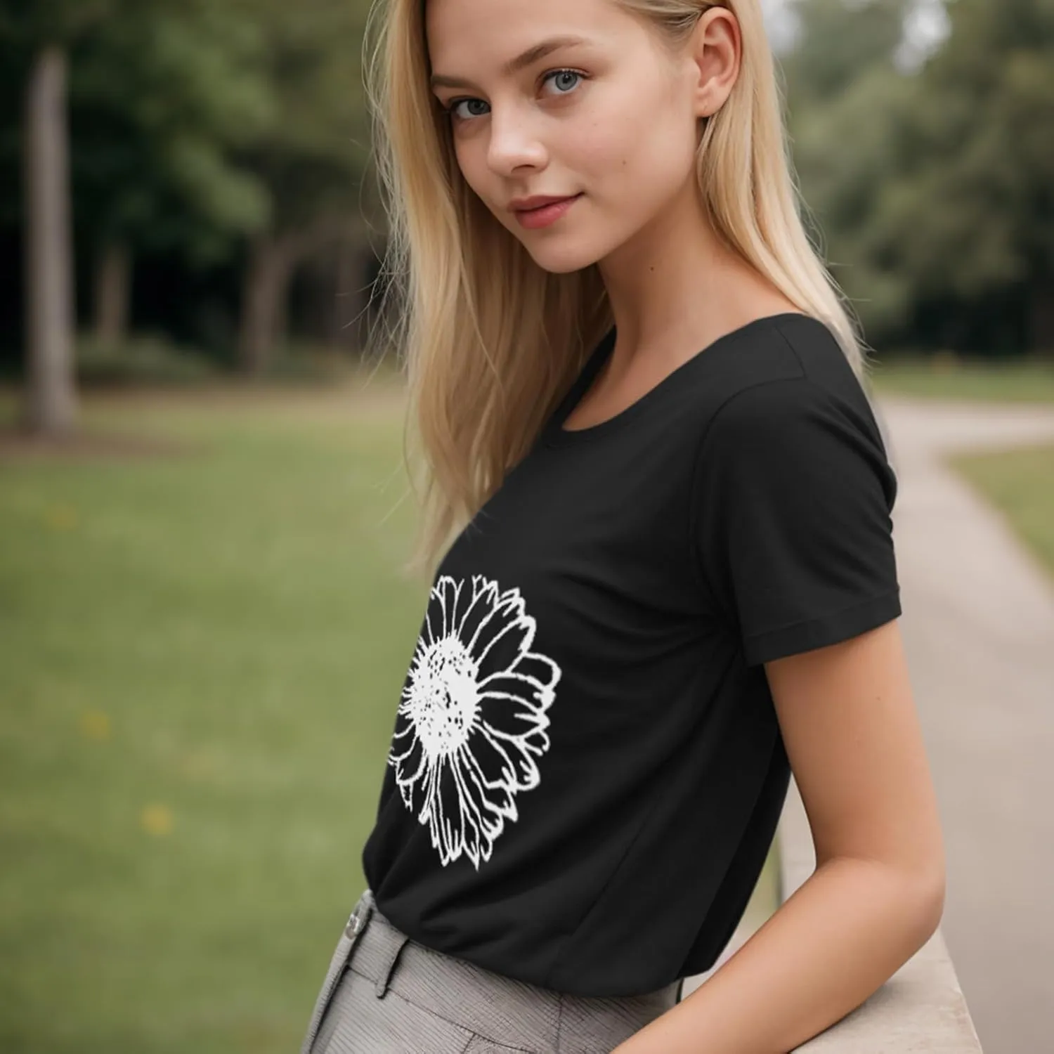 Vibrant Floral Graphic T-Shirt Women's Short Sleeve Crewneck Casual Summer Tops Beach Holiday Outfit‌