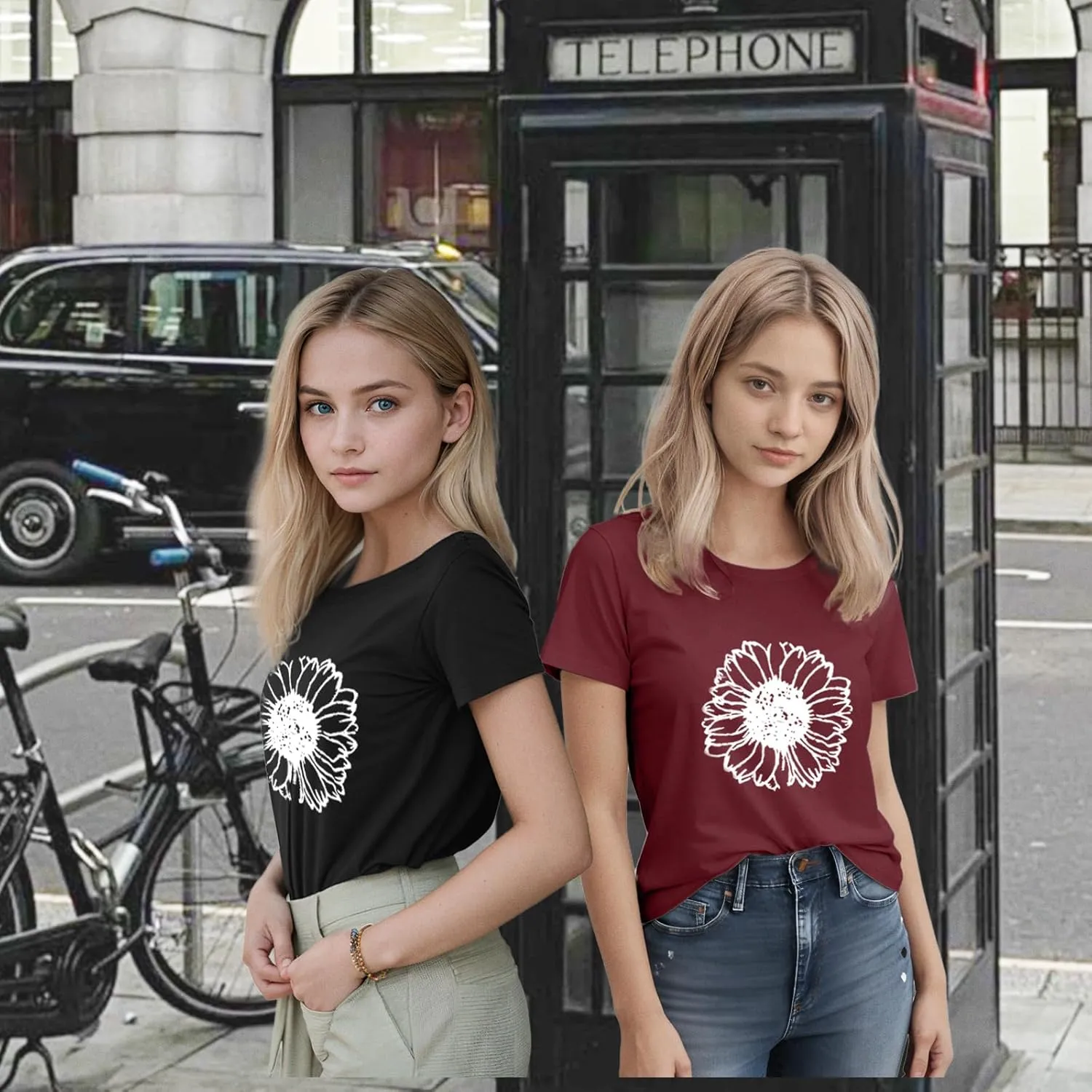 Vibrant Floral Graphic T-Shirt Women's Short Sleeve Crewneck Casual Summer Tops Beach Holiday Outfit‌