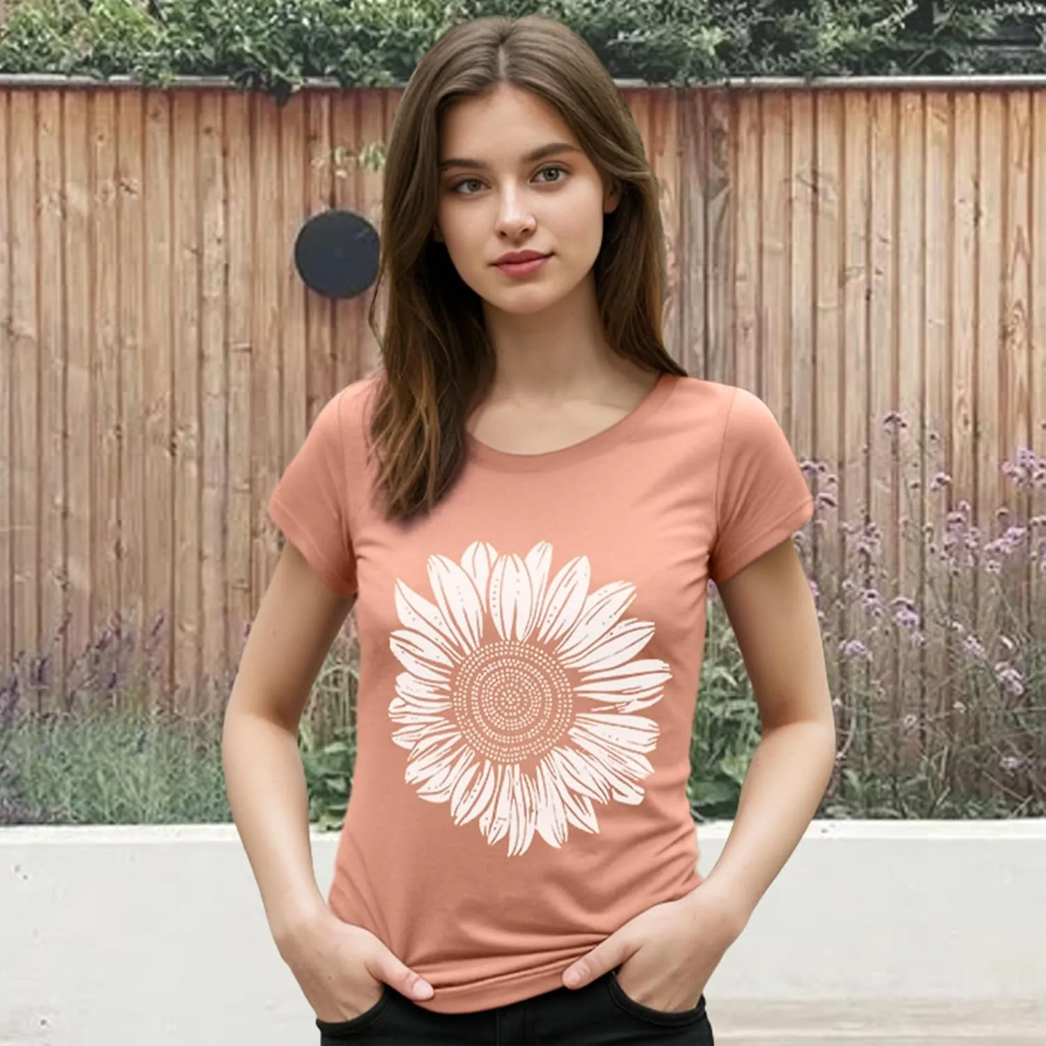Vibrant Floral Graphic T-Shirt Women's Short Sleeve Crewneck Casual Summer Tops Beach Holiday Outfit‌