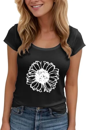 Vibrant Floral Graphic T-Shirt Women's Short Sleeve Crewneck Casual Summer Tops Beach Holiday Outfit‌