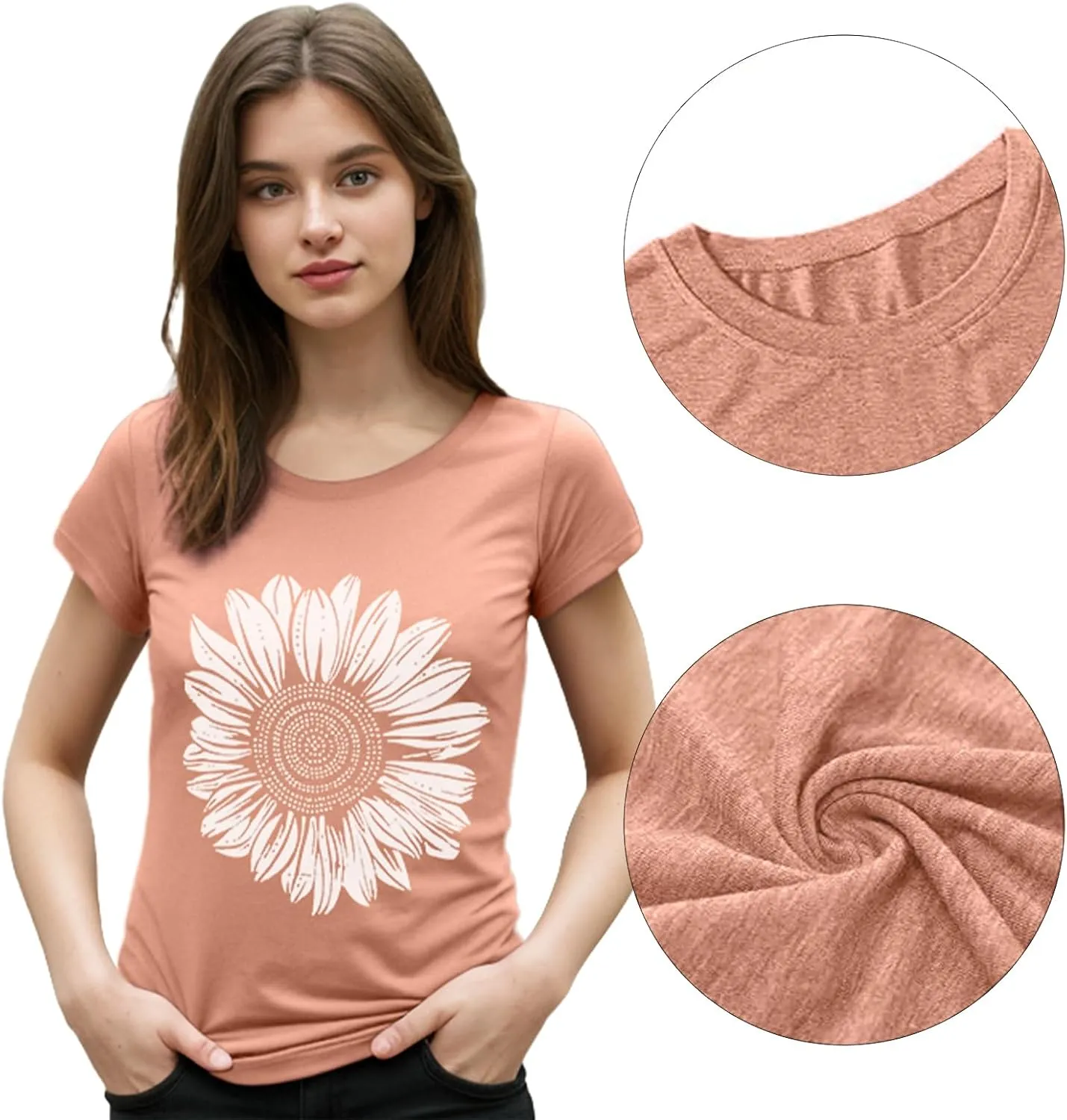 Vibrant Floral Graphic T-Shirt Women's Short Sleeve Crewneck Casual Summer Tops Beach Holiday Outfit‌