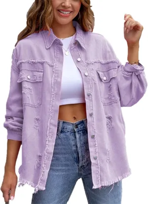 VIVICOLOR Women's Oversized Denim Trucker Jackets Women's Denim Trucker Jackets
