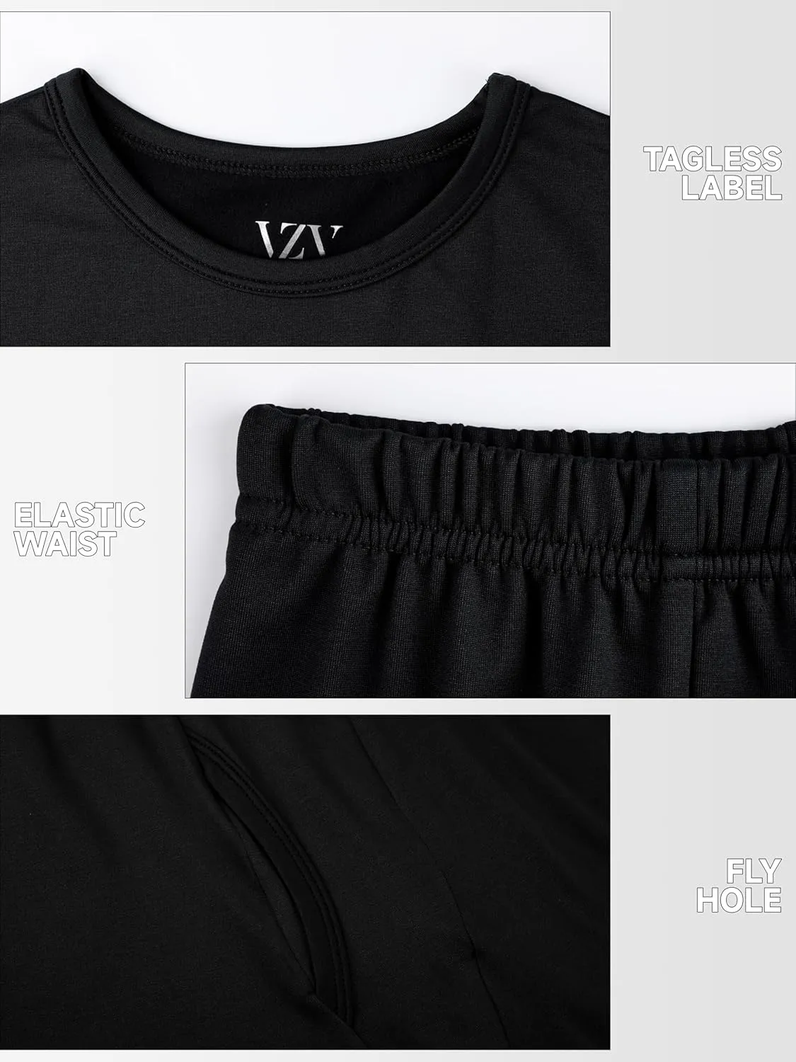 VZV 2 Set Thermal Underwear for Men Winter Long Johns for Men Thermal Top and Bottom Set Fleece Lined Base Layer