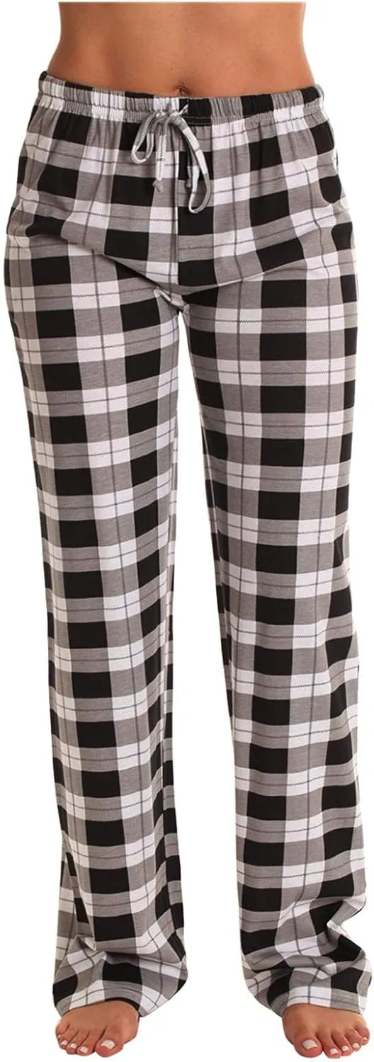 Wide Leg Pants for Women Plaid Mid Rise Elastic Waist Trousers Loose Casual Gingham Straight Palazzo Loungewear Pants