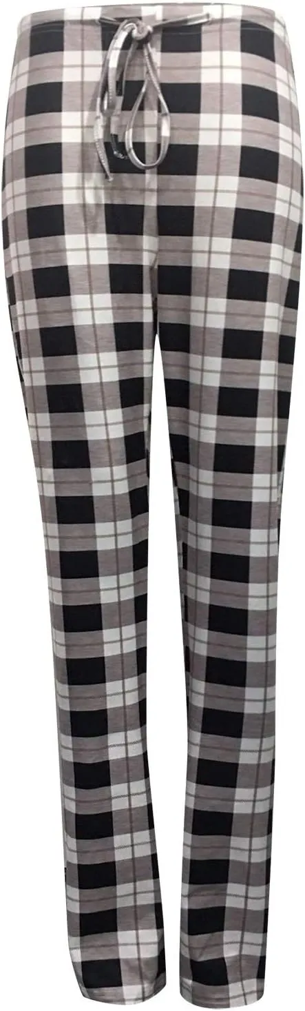 Wide Leg Pants for Women Plaid Mid Rise Elastic Waist Trousers Loose Casual Gingham Straight Palazzo Loungewear Pants
