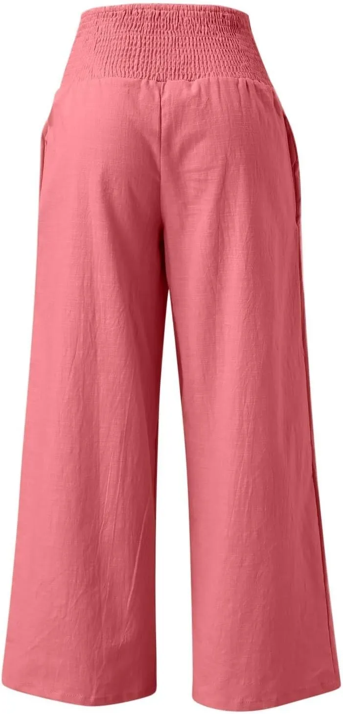 Wide Leg Pants for Women with Pockets Casual High Waisted Straight Leg Palazzo Pant Loose Solid Lounge Trousers